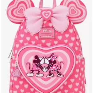 Loungefly Disney Mickey & Minnie Hearts Mini Backpack Heart Ears Kissing Bag New